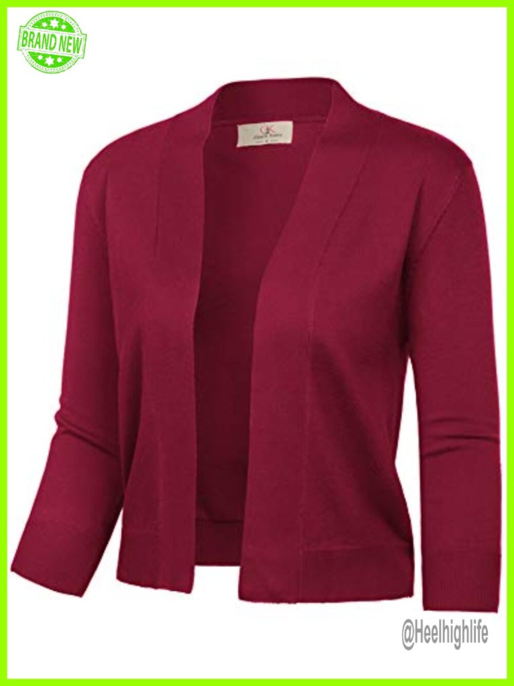 Womens Lightweight Cropped Open Front Cardigan 3/4 Sleeve Shrug Bolero